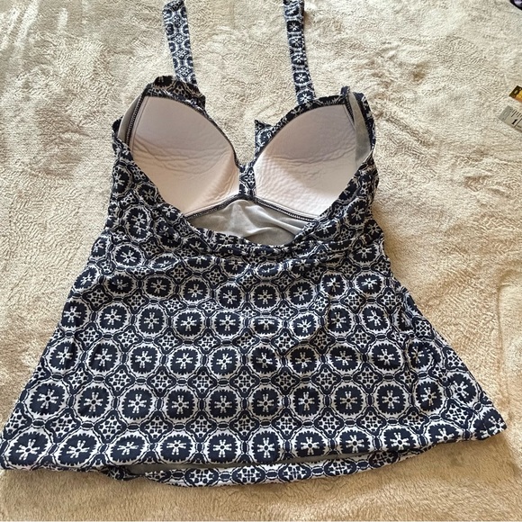 Merona navy blue and white pattern tie tankini top Size L - Picture 3 of 8